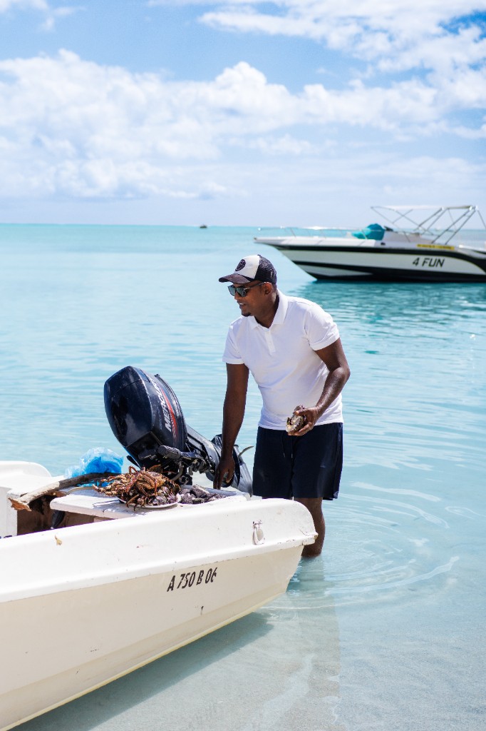 Fresh lobsters collected in the lagoon for the Mauritian BBQ lunch
